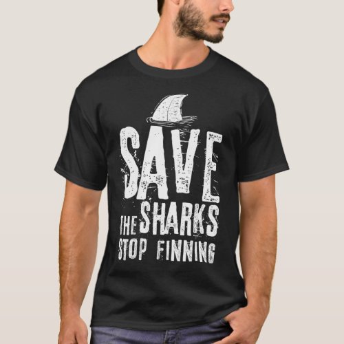 Distressed Sharks Fin Stop Finning Environmental V T_Shirt
