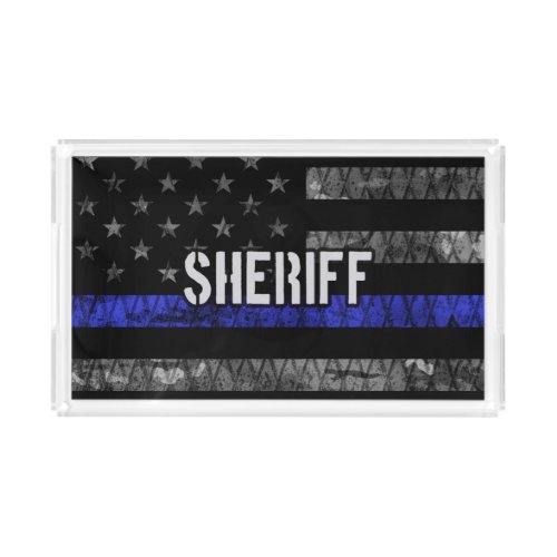 Distressed Sheriff Police Flag Acrylic Tray