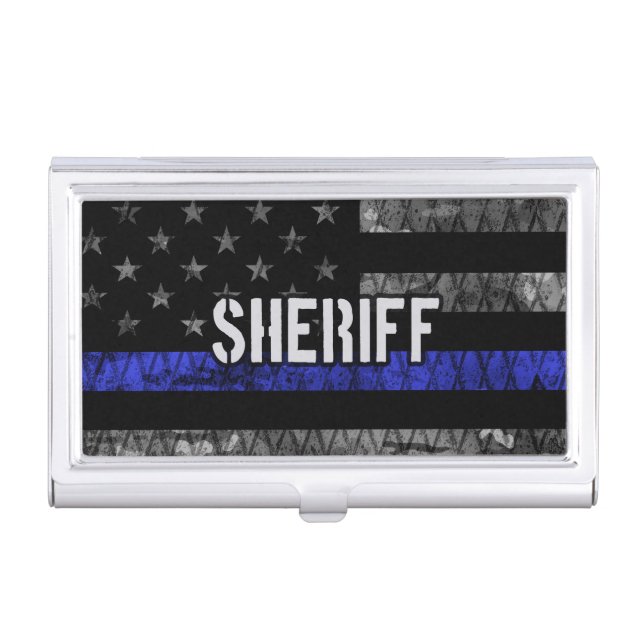 Distressed Sheriff Police Flag Business Card Case (Front)