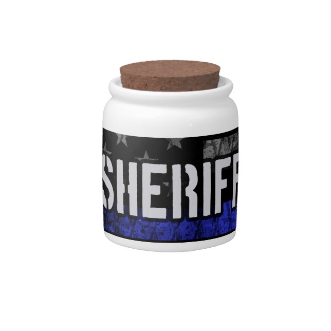 Distressed Sheriff Police Flag Candy Jar (Front)
