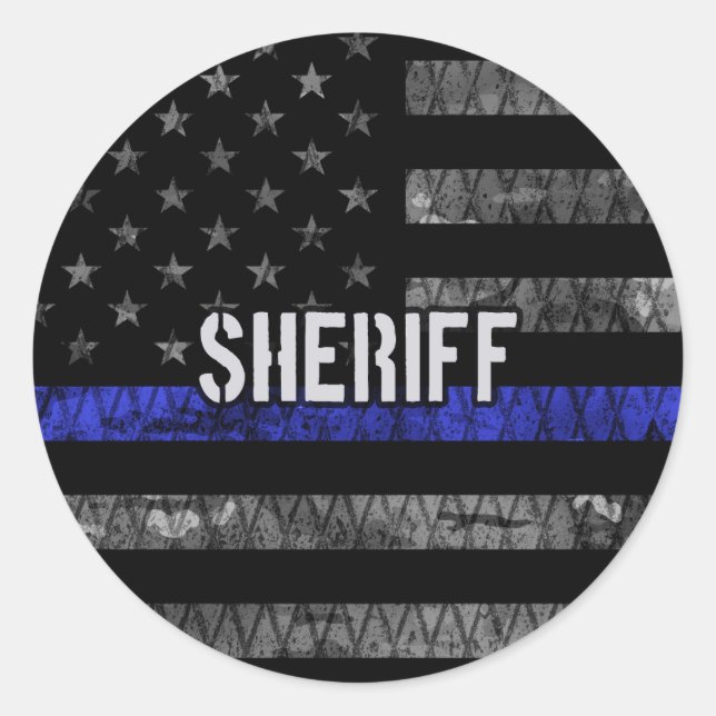 Distressed Sheriff Police Flag Classic Round Sticker (Front)