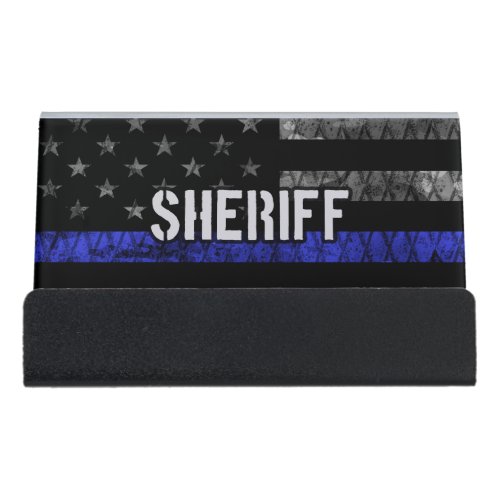 Distressed Sheriff Police Flag Desk Business Card Holder