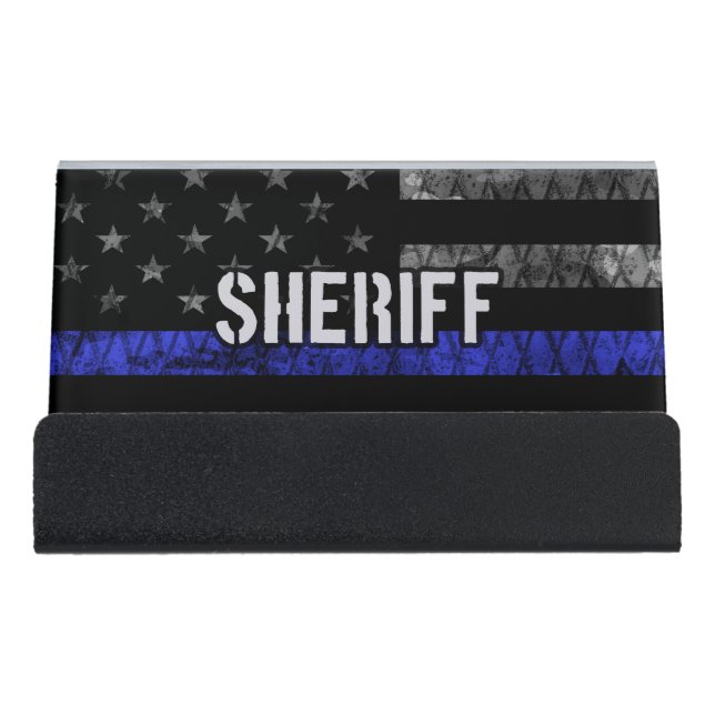 Distressed Sheriff Police Flag Desk Business Card Holder (Front)