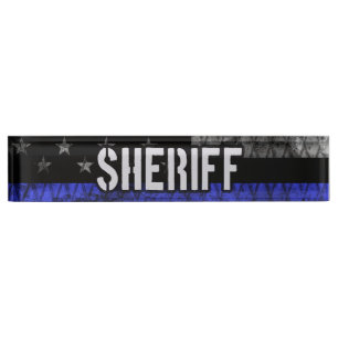 Distressed Sheriff Police Flag Desk Name Plate