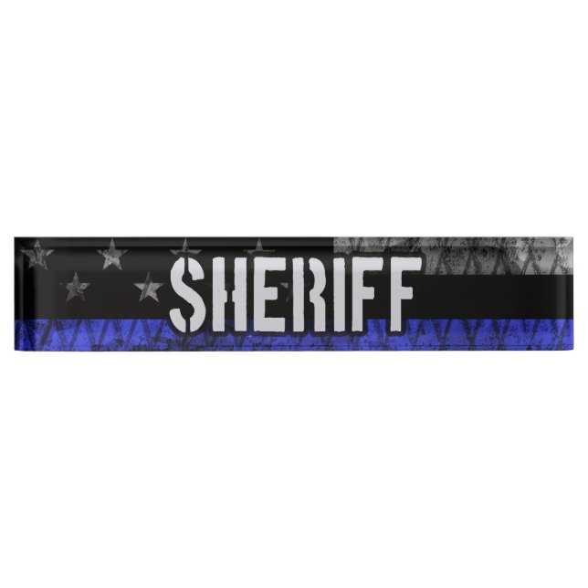 Distressed Sheriff Police Flag Desk Name Plate (Front)