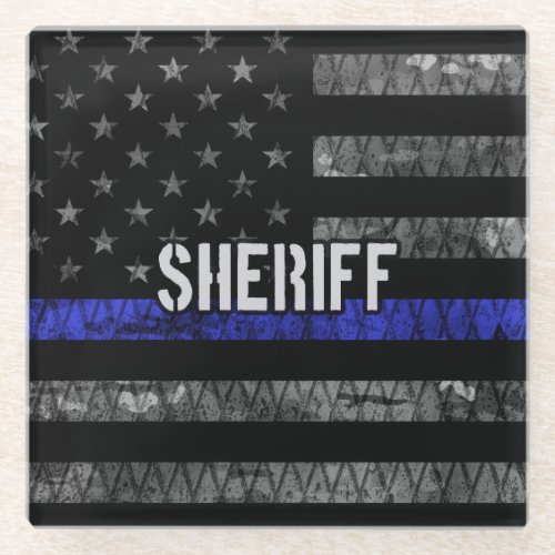 Distressed Sheriff Police Flag Glass Coaster