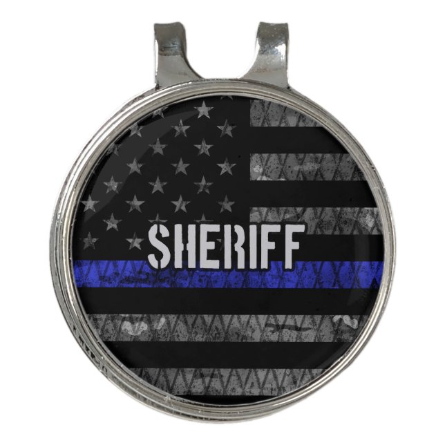 Distressed Sheriff Police Flag Golf Hat Clip (Front)