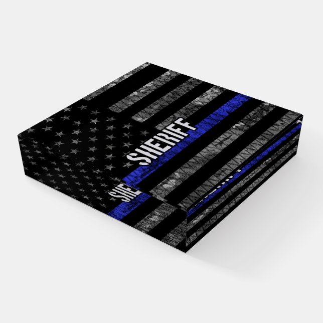 Distressed Sheriff Police Flag Paperweight (Angled)