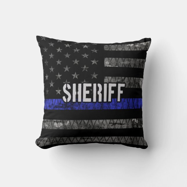 Distressed Sheriff Police Flag Throw Pillow (Front)