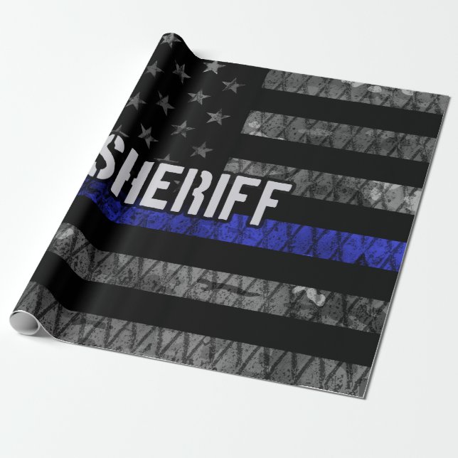 Distressed Sheriff Police Flag Wrapping Paper (Unrolled)