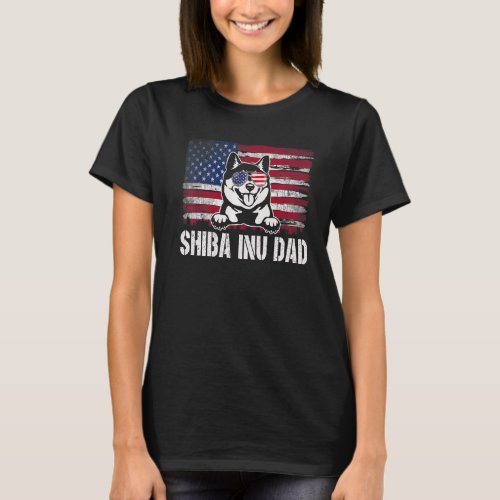 Distressed Shiba Inu Dad Usa Flag Fathers Day   T_Shirt