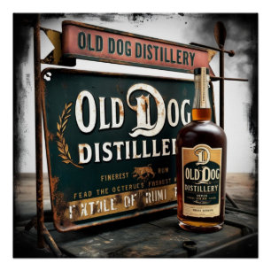 Distressed Sign Advertising OLD DOG RUM Wall Art