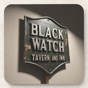 Distressed Sign Black Watch Inn Beverage Coaster