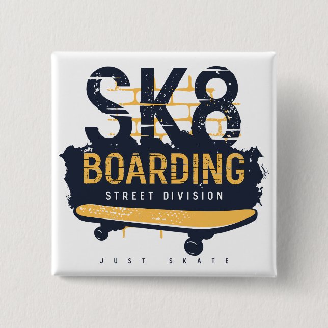 Distressed SK8 Boarding Street Division Button (Front)