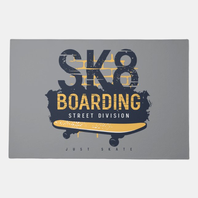 Distressed SK8 Boarding Street Division Doormat (Front)