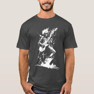 Distressed Skeleton Playing Guitar Punk Rock Roll T-Shirt