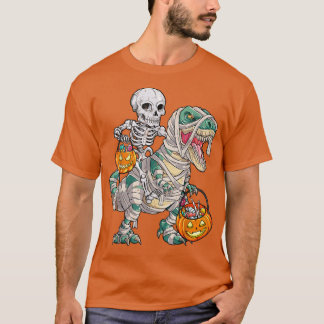 Distressed Skeleton Riding Mummy Dinosaur T re Hal T-Shirt