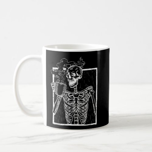 Distressed Skeleton Smiling Skull Drinking Coffee Coffee Mug