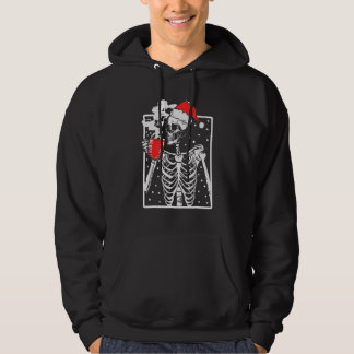 Distressed Skeleton Smiling Skull Drinking Coffee Hoodie