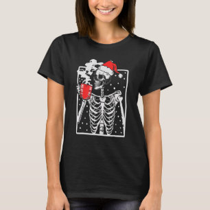 Distressed Skeleton Smiling Skull Drinking Coffee T-Shirt