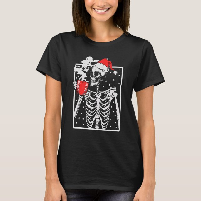 Distressed Skeleton Smiling Skull Drinking Coffee  T-Shirt (Front)