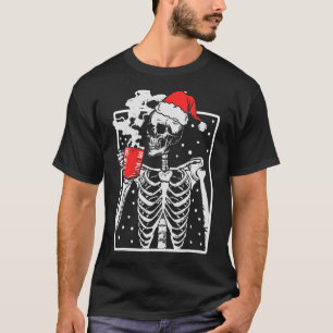 Distressed Skeleton Smiling Skull Drinking Coffee T-Shirt