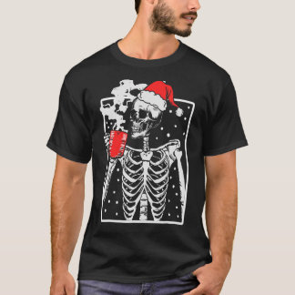 Distressed Skeleton Smiling Skull Drinking Coffee T-Shirt
