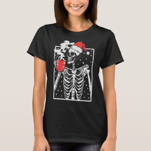 Distressed Skeleton Smiling Skull Drinking Coffee T-Shirt