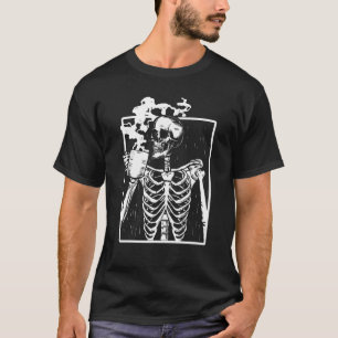 Distressed Skeleton Vintage Smiling Skull Drinking T-Shirt