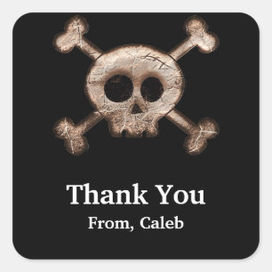 Distressed Skull Bones Black Sticker Labels