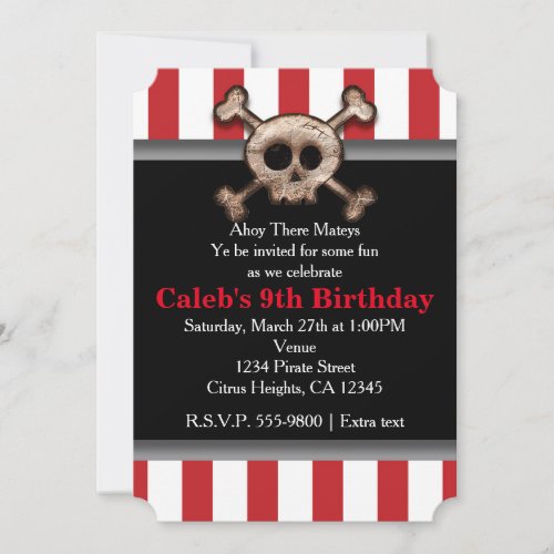 Distressed Skull  Bones Pirate Red Invitation