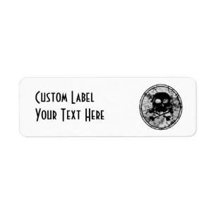Distressed Skull & Crossbones Silhouette B&W Label
