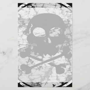 Distressed Skull & Crossbones Silhouette B&W Stationery
