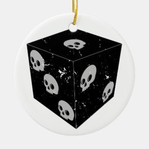 Distressed Skull Drawings Dice Ceramic Ornament