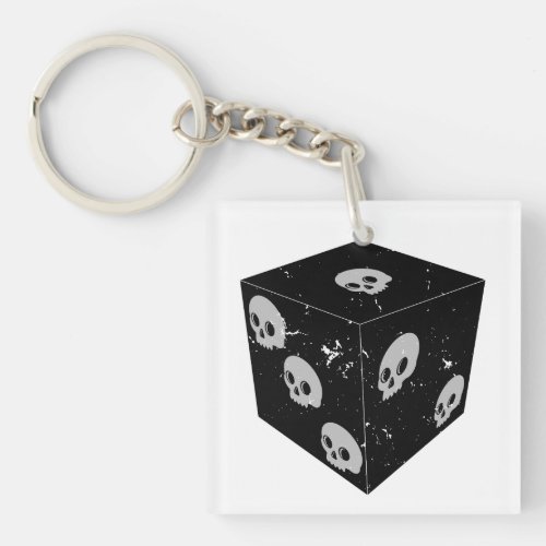 Distressed Skull Drawings Dice Keychain