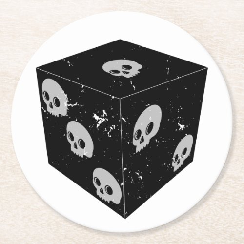 Distressed Skull Drawings Dice Round Paper Coaster