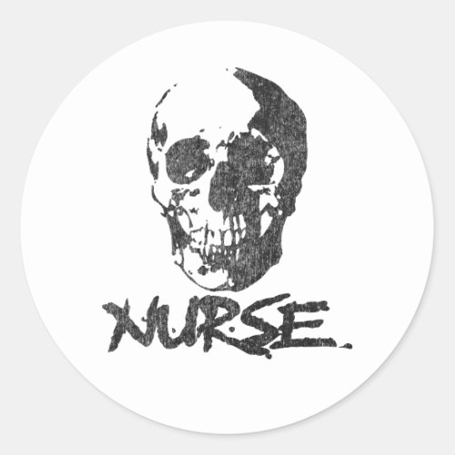 distressed skull nurse design classic round sticker