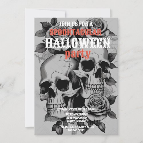 Distressed Skulls Black  White Halloween Party Invitation