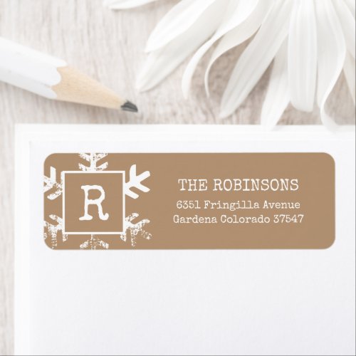 Distressed Snowflake Monogram Holiday Tan Label