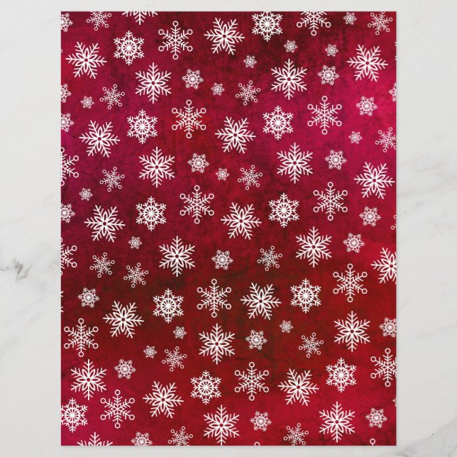 Distressed Snowflake Scrapbook Paper - Red (Front)