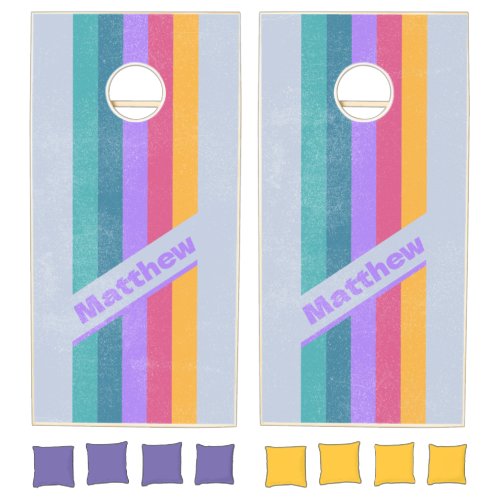 Distressed Soft Pansy Dream Pin Striped with Name Cornhole Set