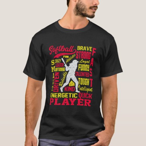 Distressed Softball Player Best Traits Perfect Pra T_Shirt