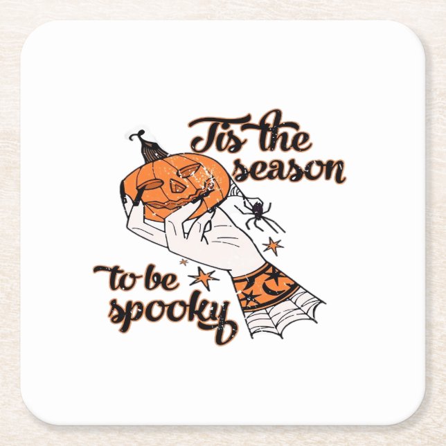 Distressed Spooky Season Square Paper Coaster (Front)
