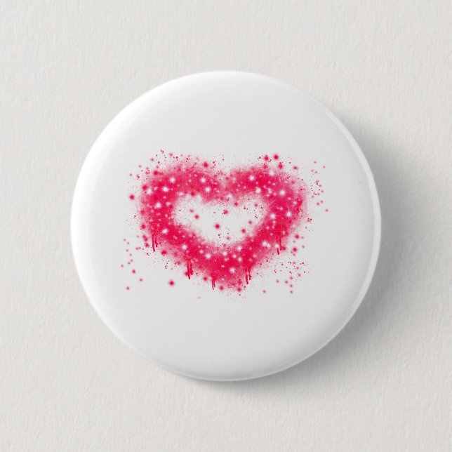 Distressed spray paint pink sparkling heart design button (Front)