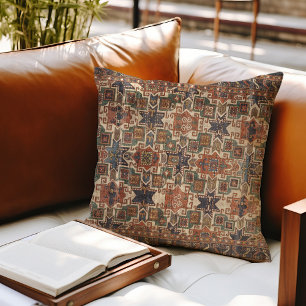 Distressed Star Kazak Orange Blue Throw Pillow