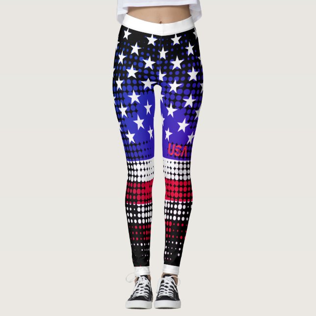 DISTRESSED STARS and STRIPES USA Dot Pattern Leggings (Front)