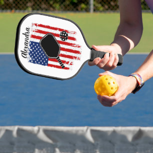 Distressed Stars & Stripes Flag editable name  Pickleball Paddle