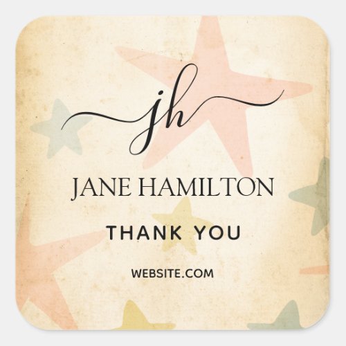 Distressed Stars Thank You Square Sticker