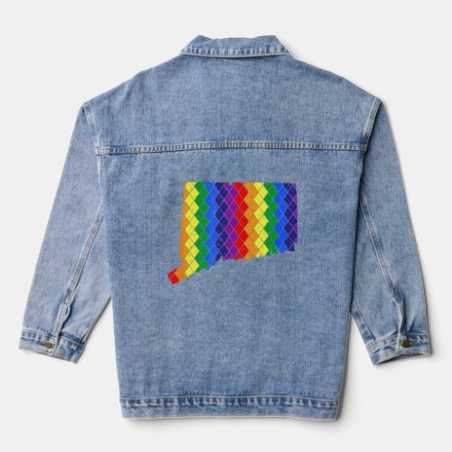 Distressed State of Connecticut LGBT Rainbow Gay P Denim Jacket