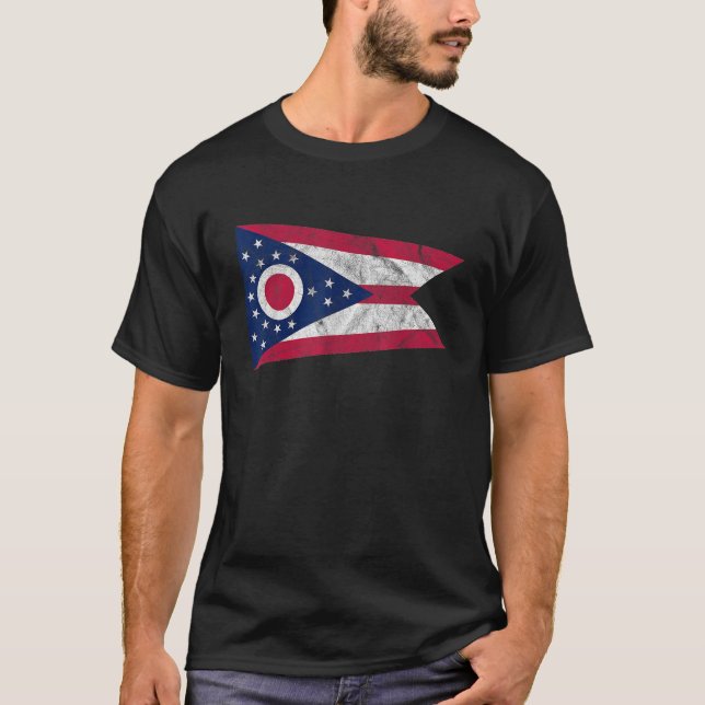 Distressed State of Ohio Flag T Shirt Ohio Home Pr (Front)